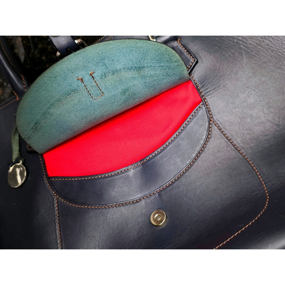 Dooney & Bourke Alto Small Stitched Pocket Tote Navy Blue Leather Italian Bag - Picture 3 of 16